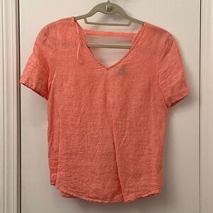 Saks Fifth Avenue Coral Short Sleeve Linen Top